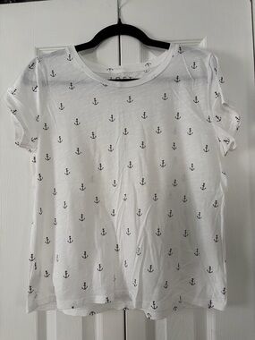 LOFT White Tee with Navy Anchor Print